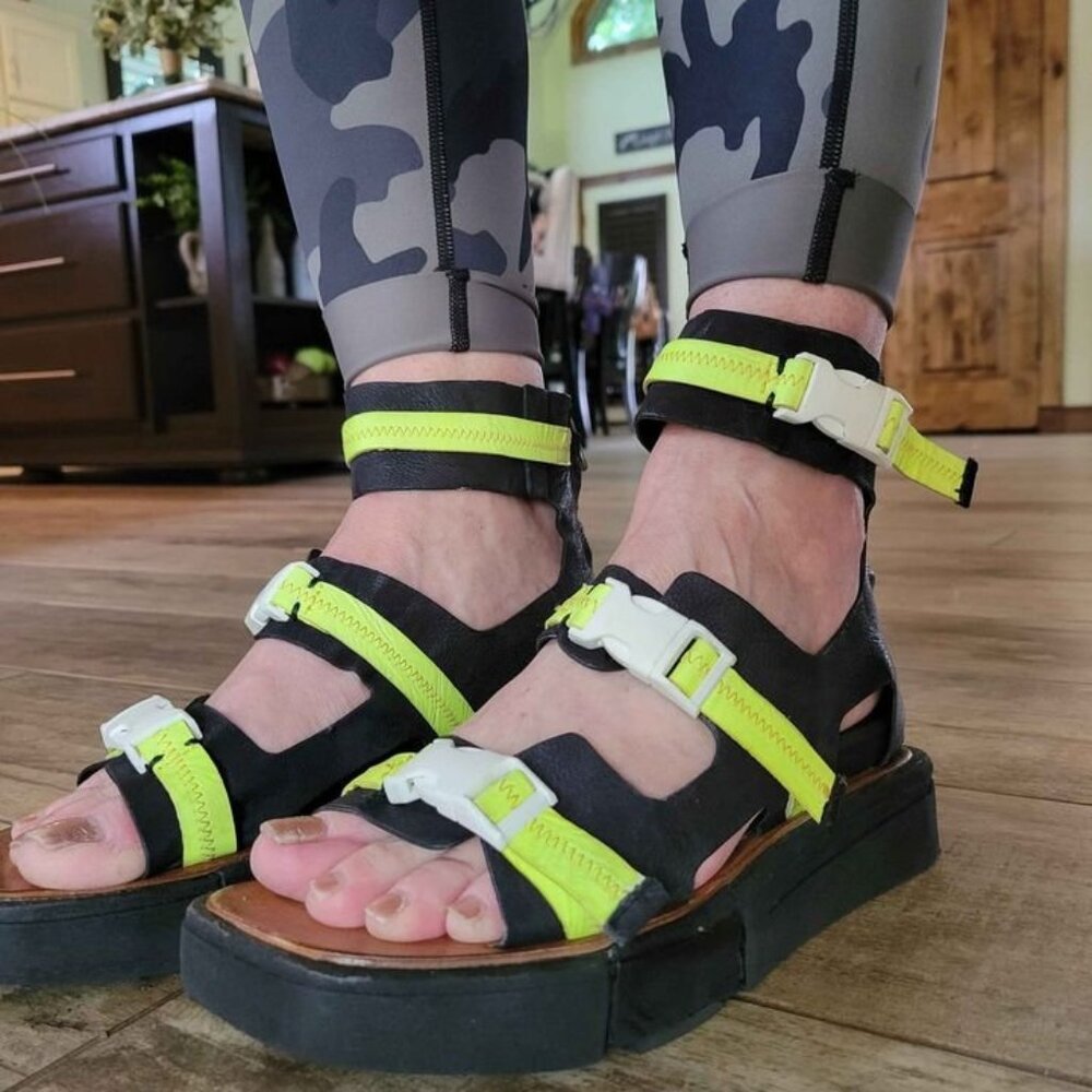 Worn Once A.S.98 Black Neon Strap Sandals 37 Fits 7-7.5
